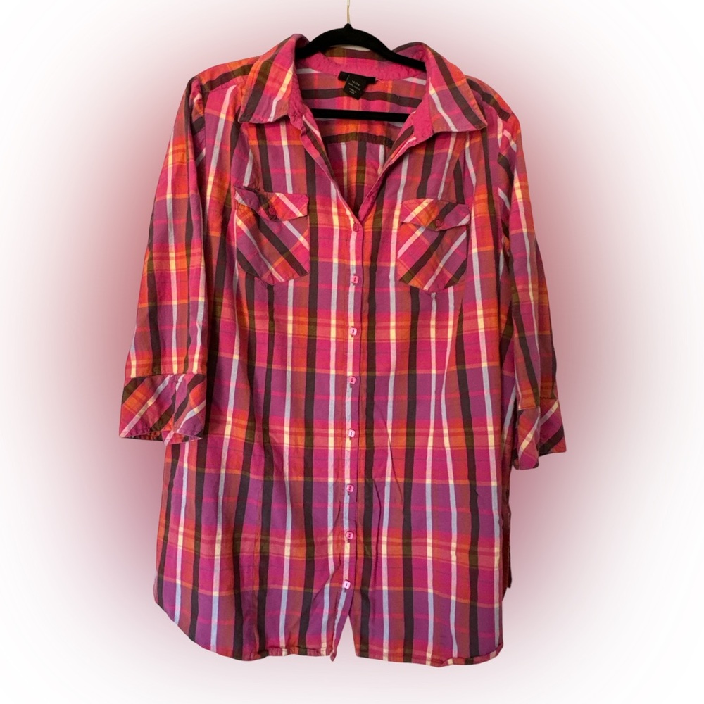 Lane‎ Bryant Plus Size 18/20 Plaid 3/4” sleeve top